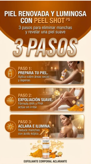 Spray Exfoliante de Ácido Kójico y Cúrcuma | Exfoliante Corporal Despigmentante