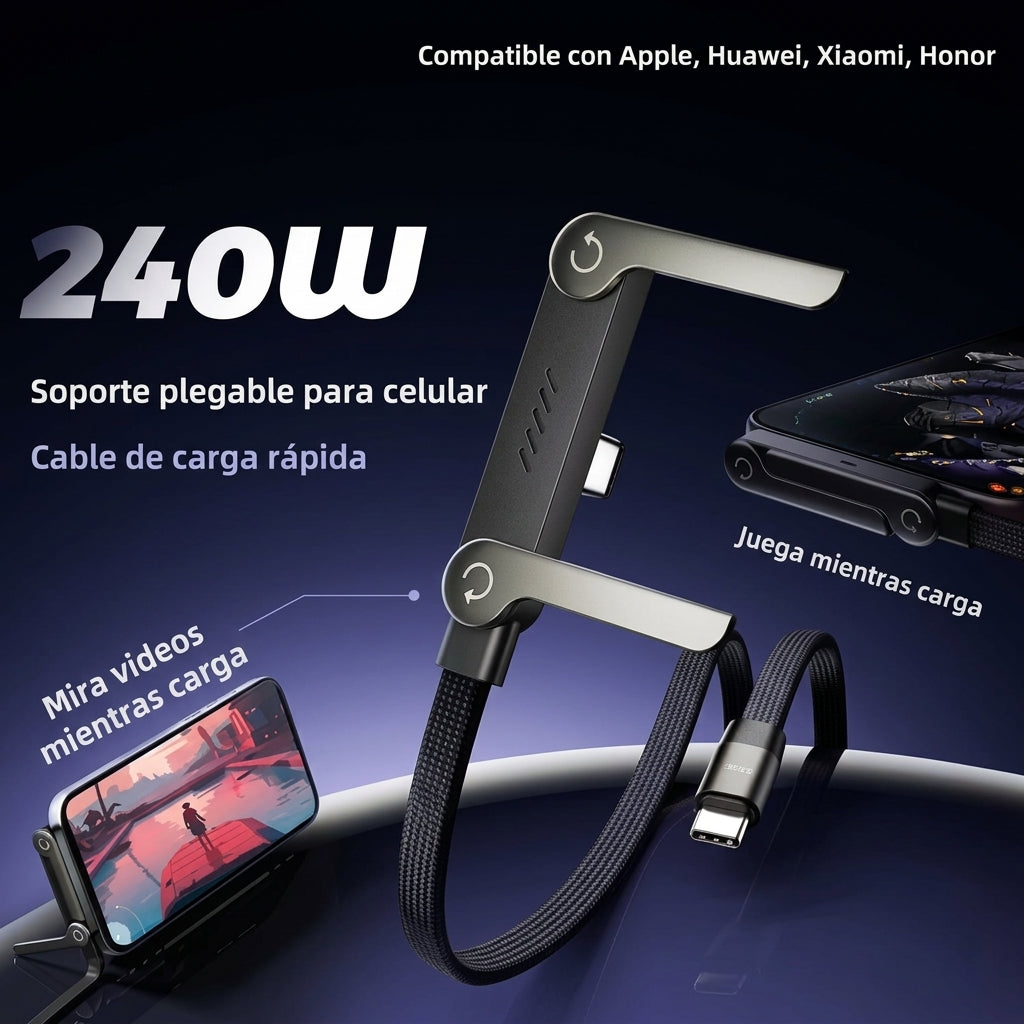 Cable de datos plegable con soporte para teléfono de carga rápida de 240 W